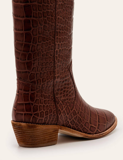 Allendale Knee High Boots-Mahogany Croc-2