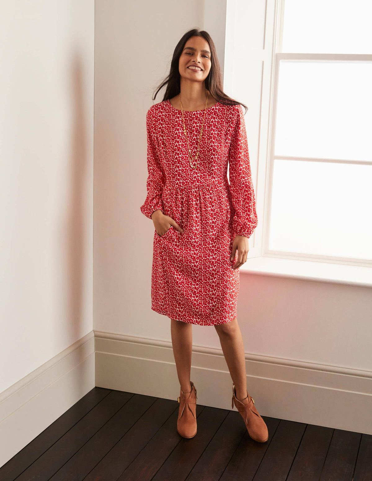 Serena Dress-Cherry Red, Ditsy Pop Small-3