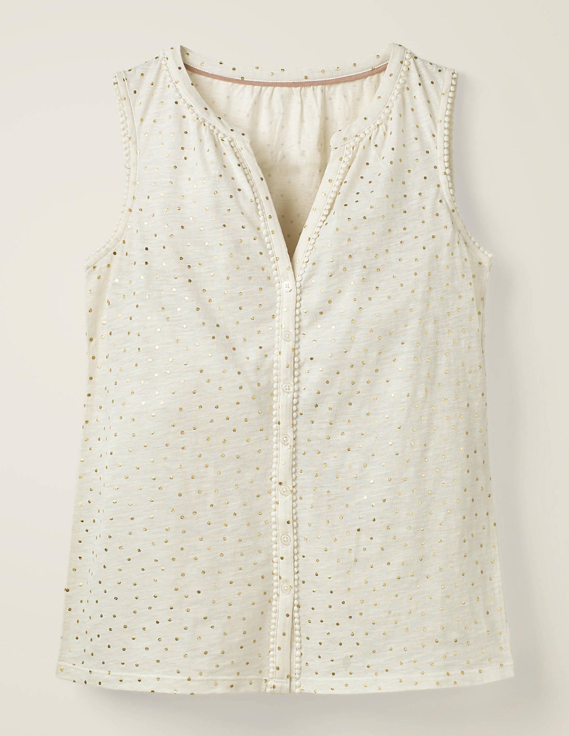 Dara Pompom Jersey Shirt-Ivory/Gold Foil, Polka Dot-5