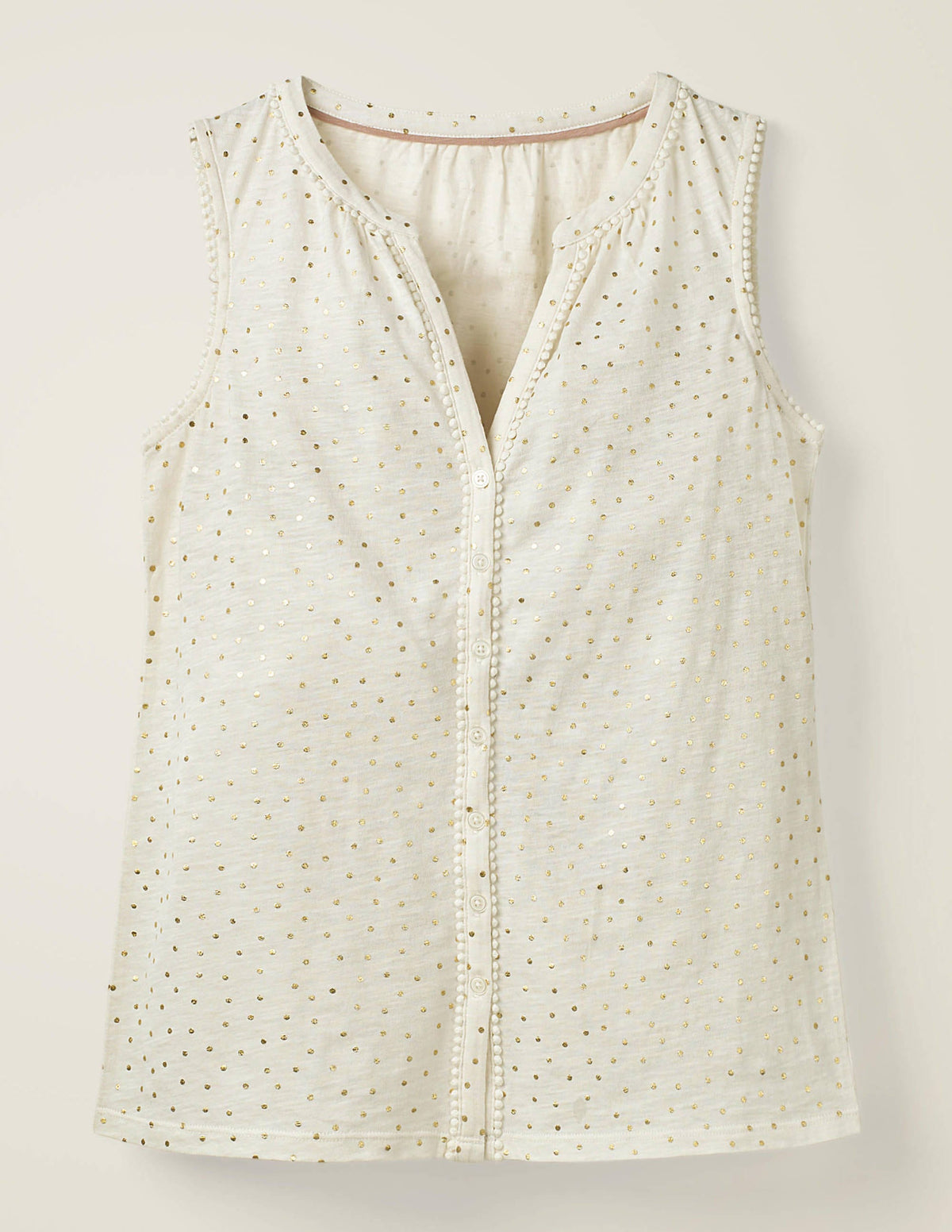 Dara Pompom Jersey Shirt-Ivory/Gold Foil, Polka Dot - Image 5