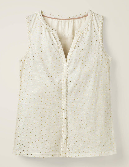Dara Pompom Jersey Shirt-Ivory/Gold Foil, Polka Dot-5