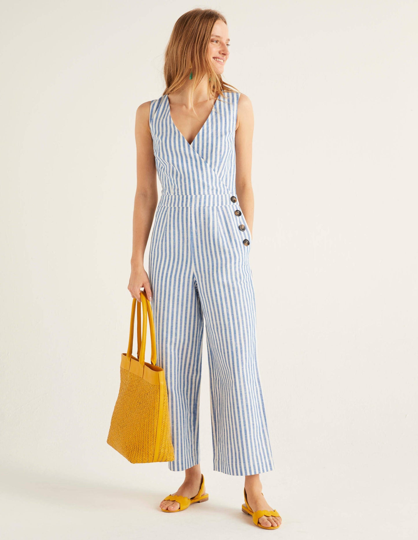 Dorothea Wrap Jumpsuit-Bold Blue Ivory Stripe