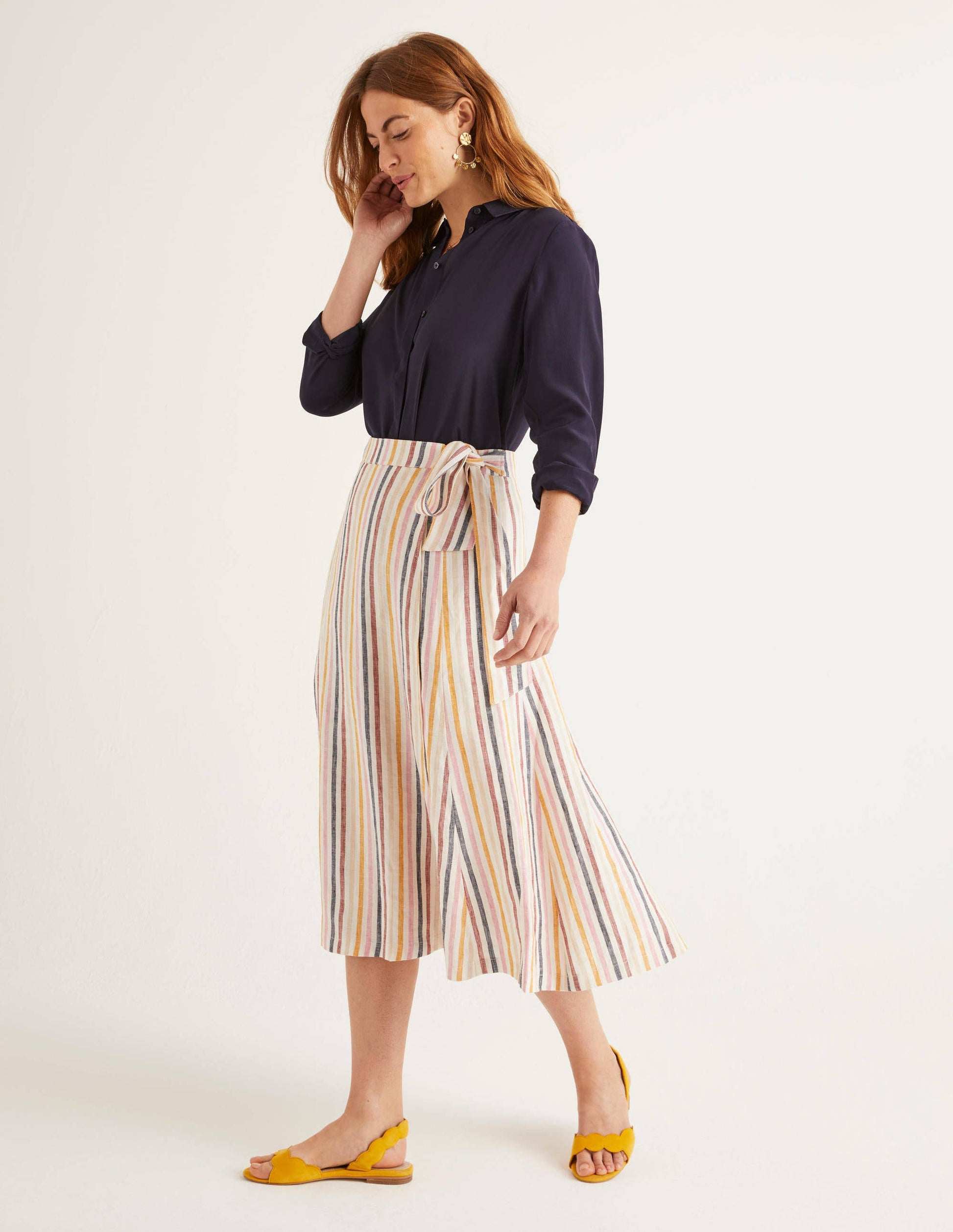 Radlett Linen Wrap Skirt-Tuscan Sun Stripe-2