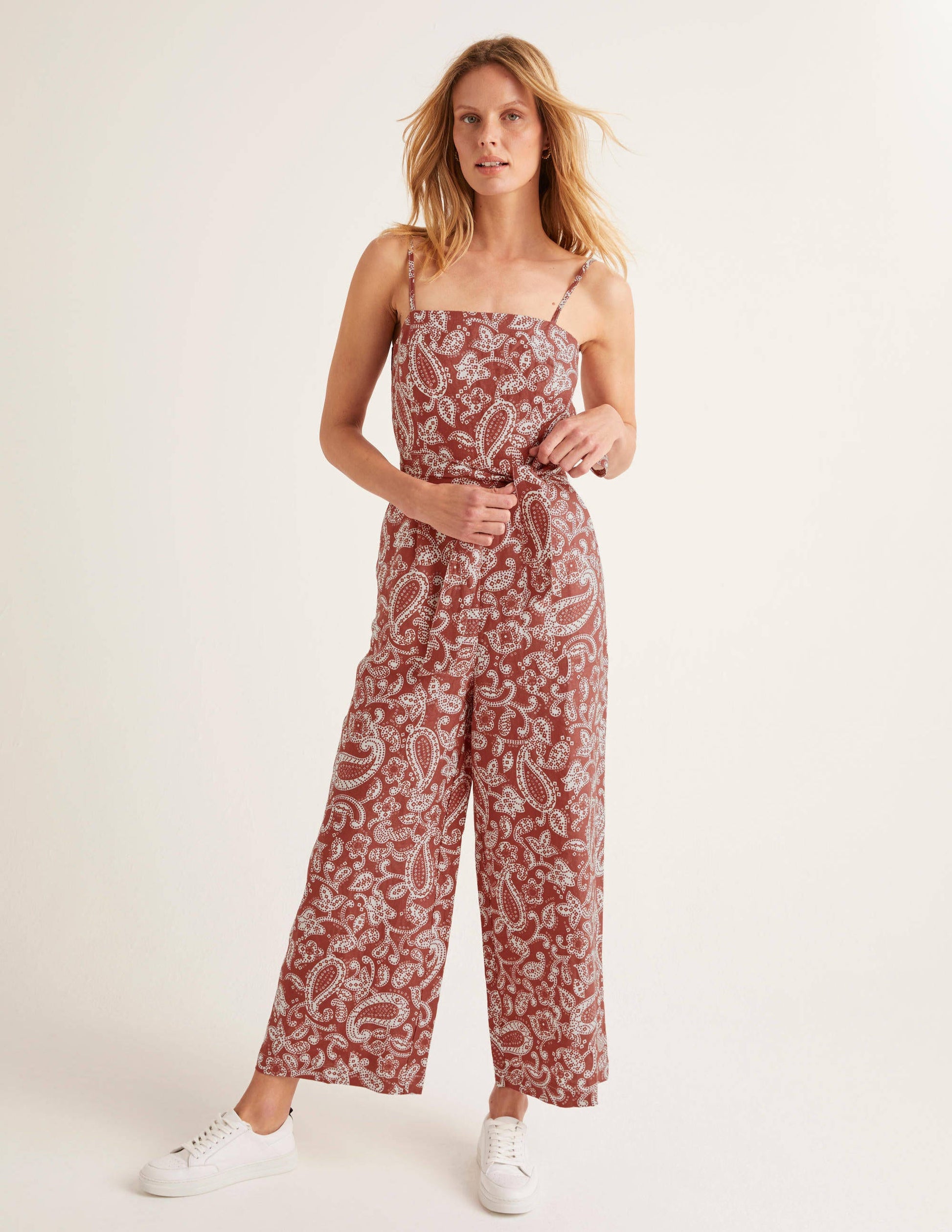 Colette Linen Jumpsuit-Red Paisley-4