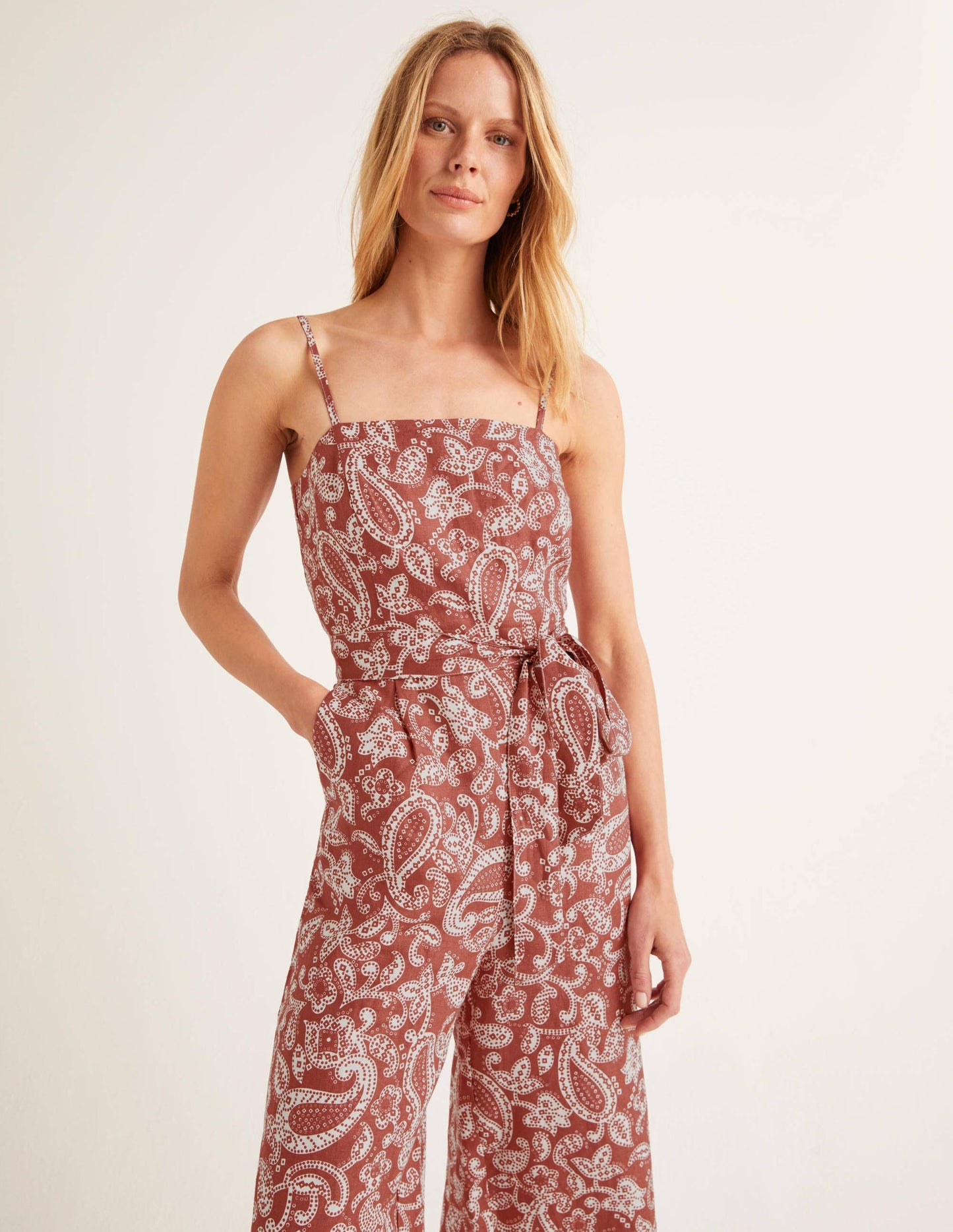 Colette Linen Jumpsuit-Red Paisley