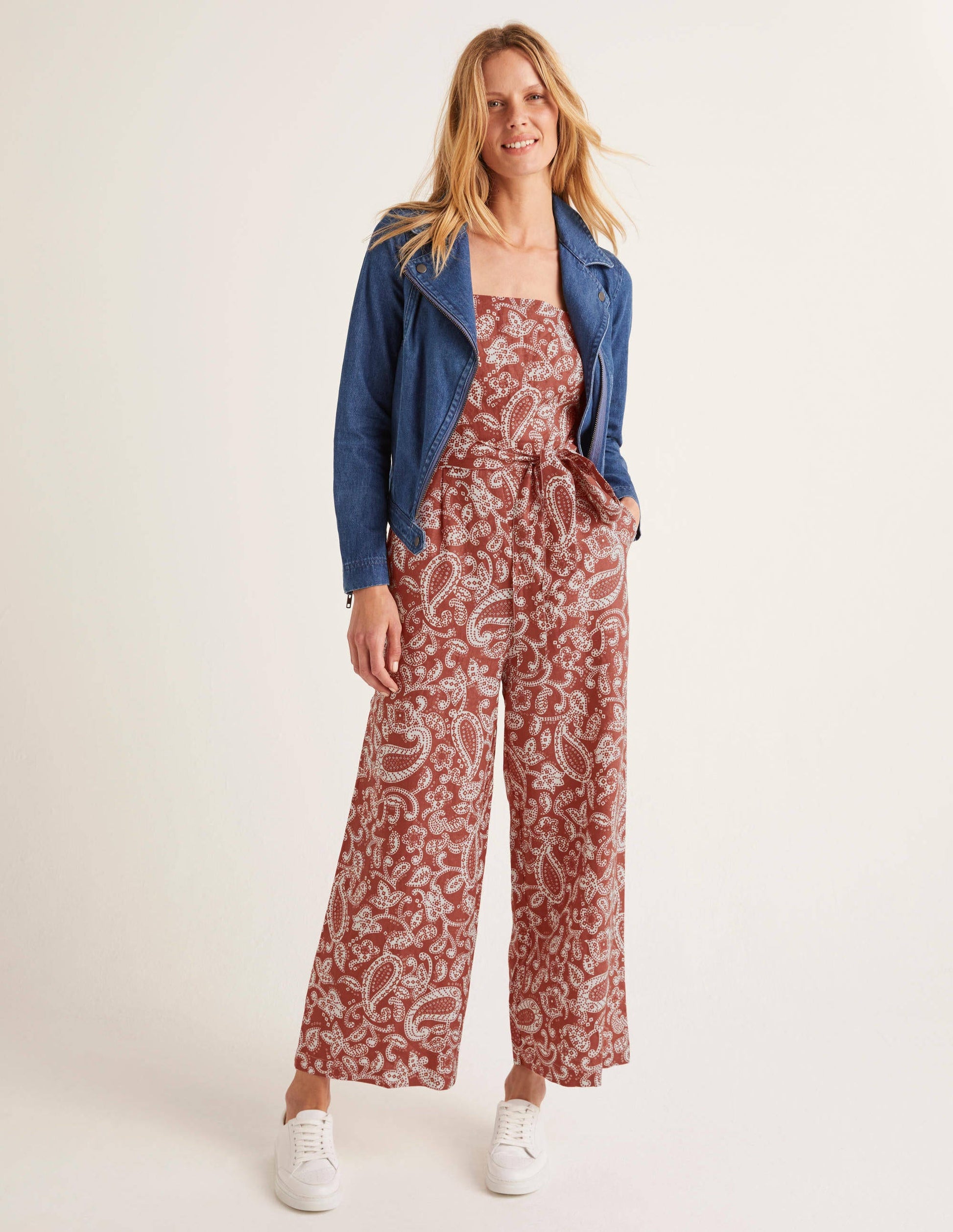 Colette Linen Jumpsuit-Red Paisley-2