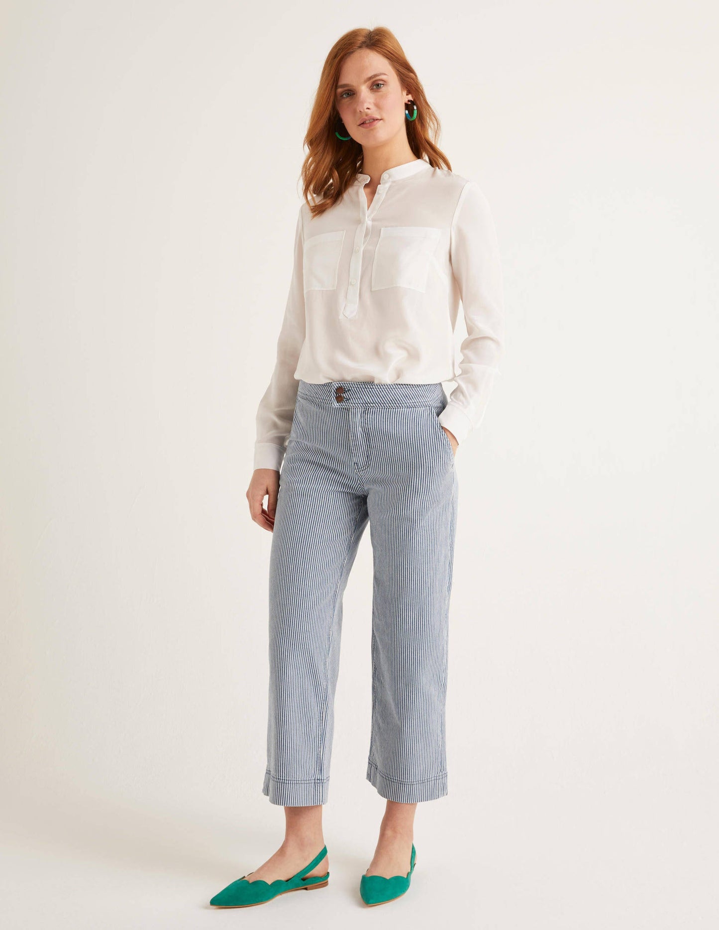 Crop Wide Leg Jeans-Ticking Stripe