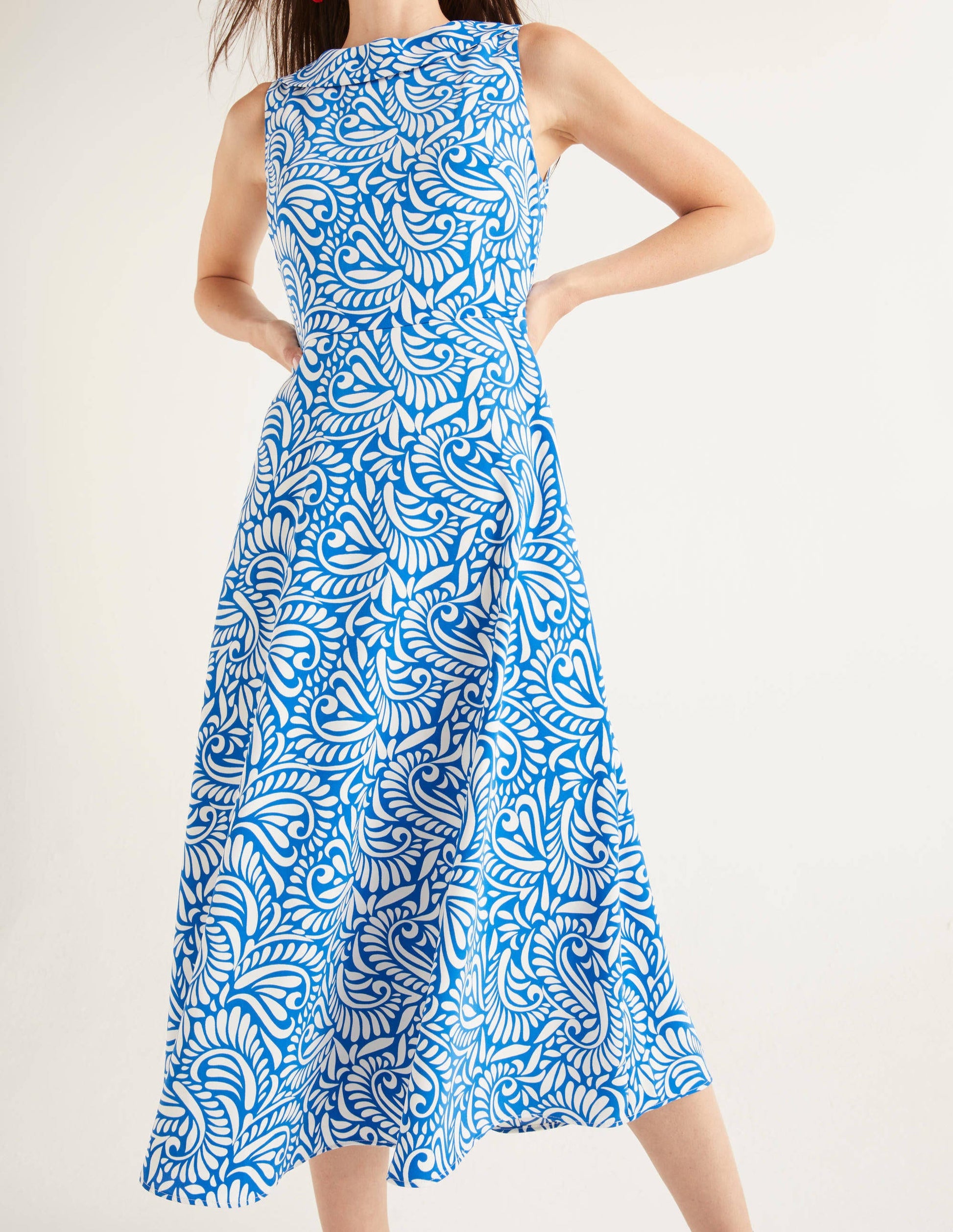 Clarissa Midi Dress-Bold Blue, Fern Swirl-1