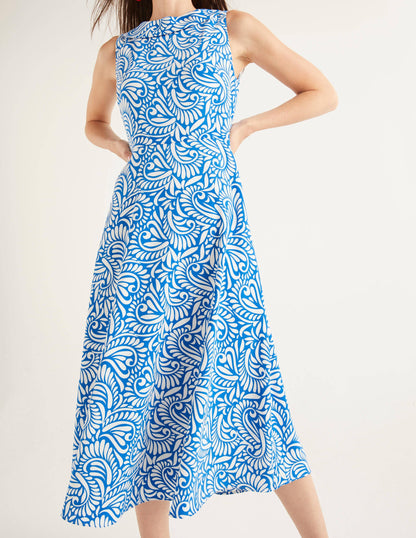 Clarissa Midi Dress-Bold Blue, Fern Swirl-1