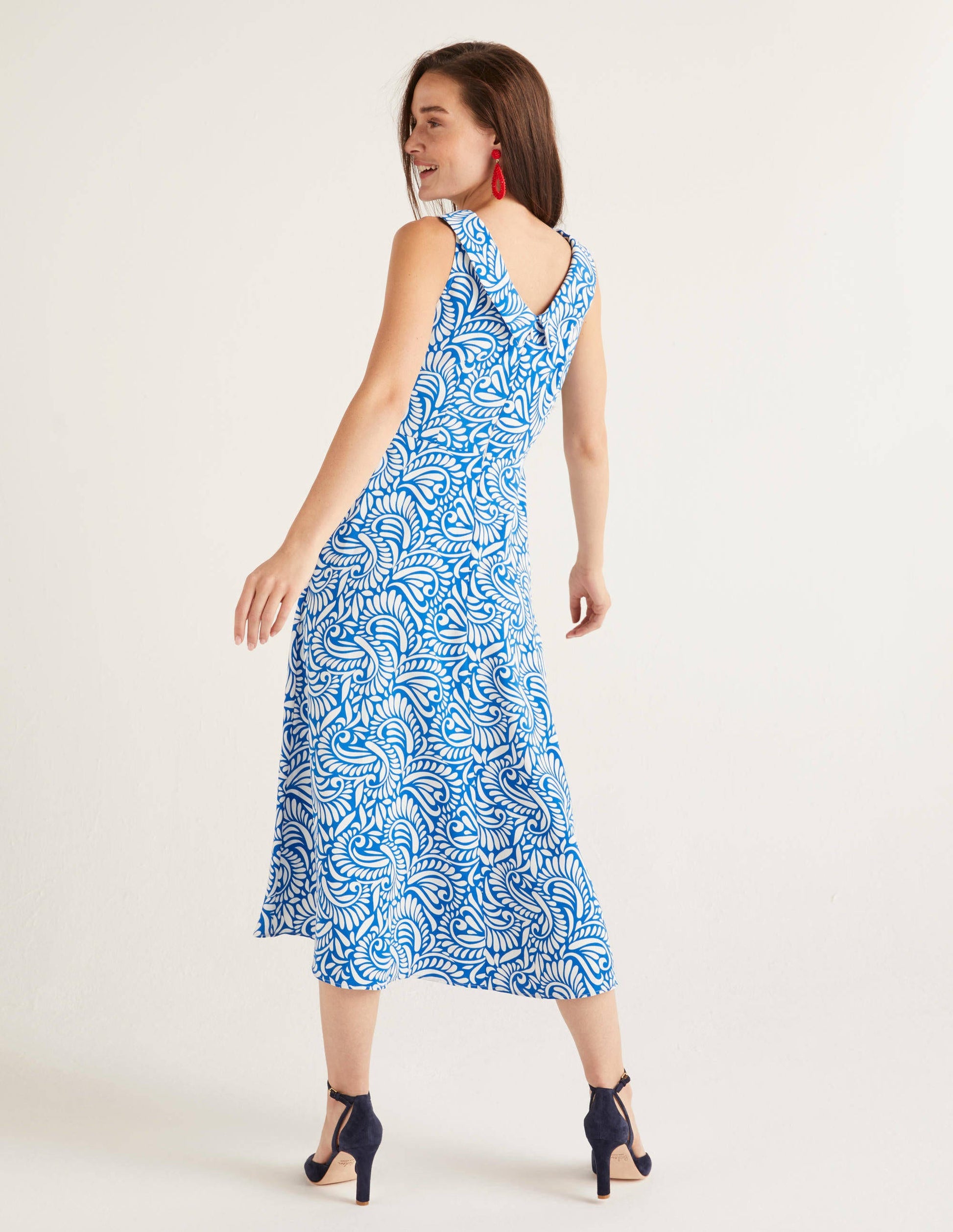Clarissa Midi Dress-Bold Blue, Fern Swirl-3