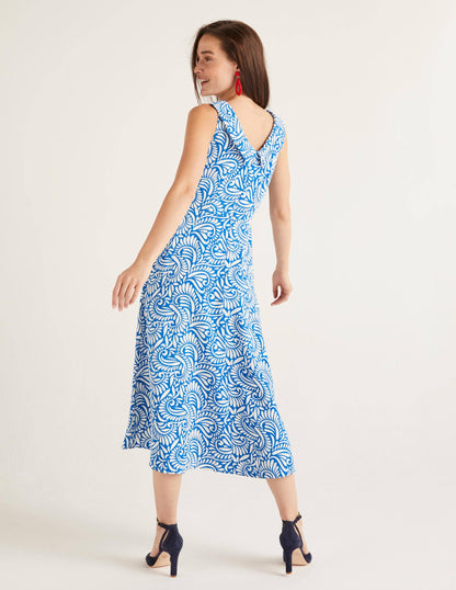 Clarissa Midi Dress-Bold Blue, Fern Swirl-3