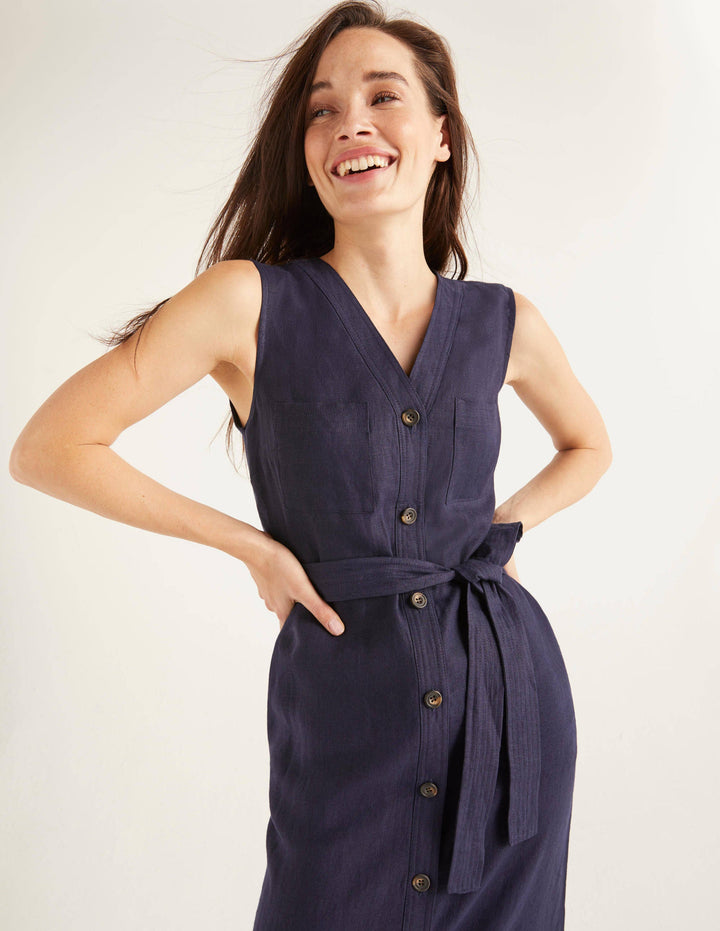 Catriona Linen Dress-Navy