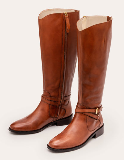 Pembroke Knee High Boots-Dark Tan-1