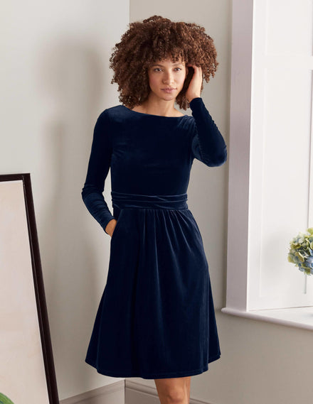 Abigail Velvet Dress-Navy