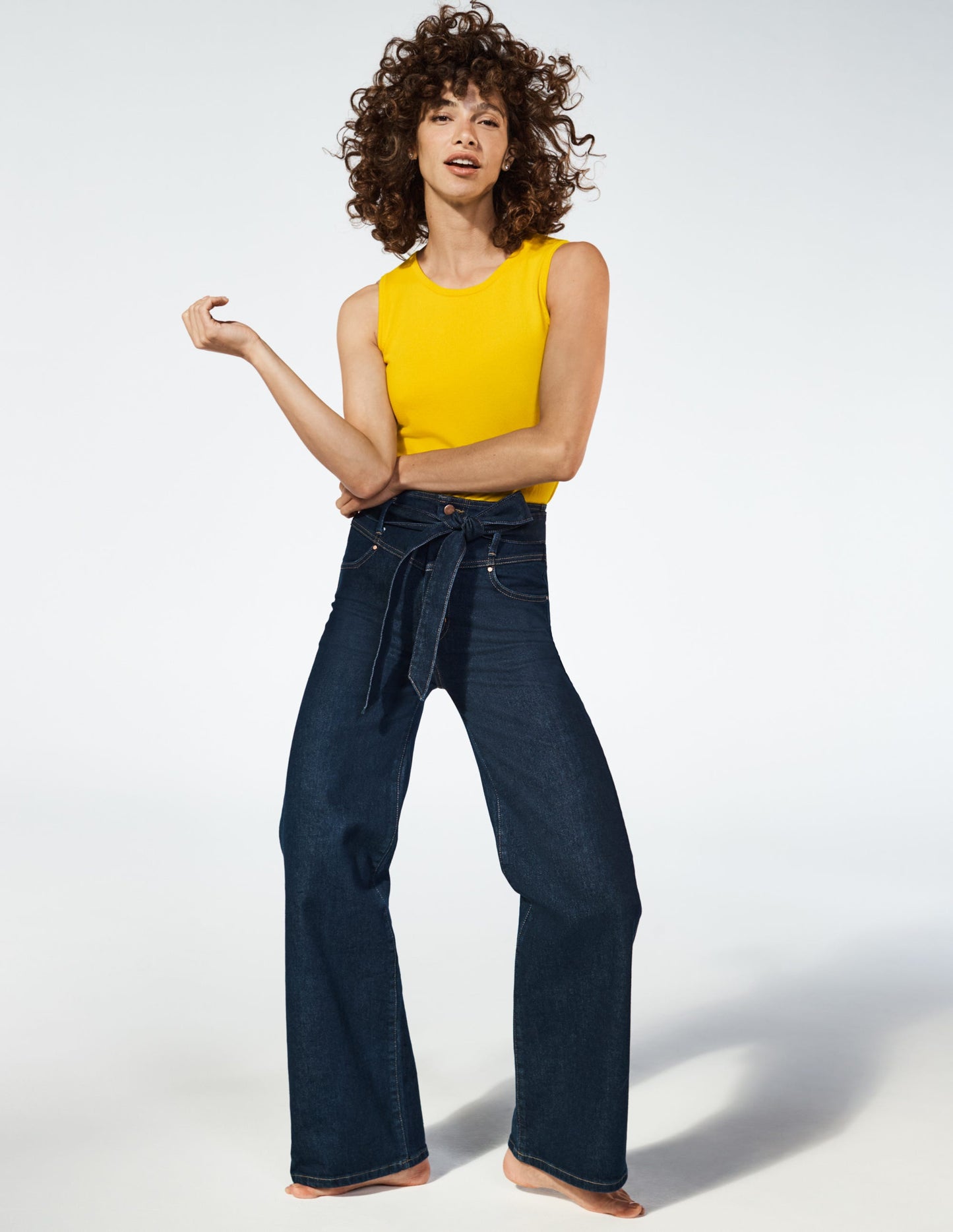 Tie Detail Wide Leg Jeans-Indigo