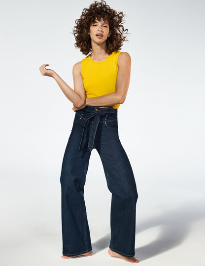Tie Detail Wide Leg Jeans-Indigo-4