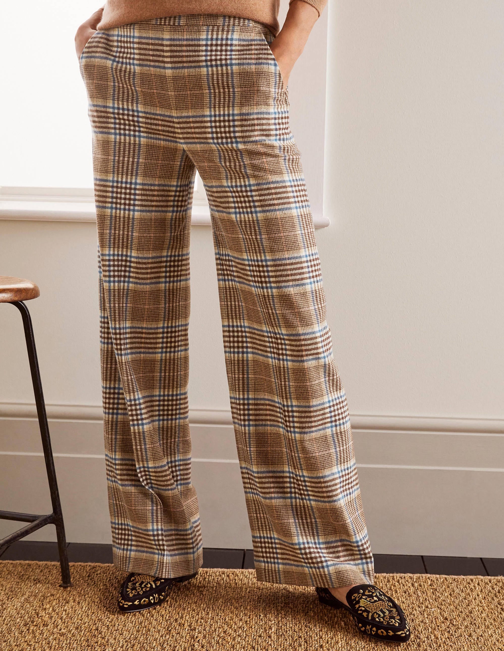 Wesley Wool Trousers-Brown and Coral Check - Image 1