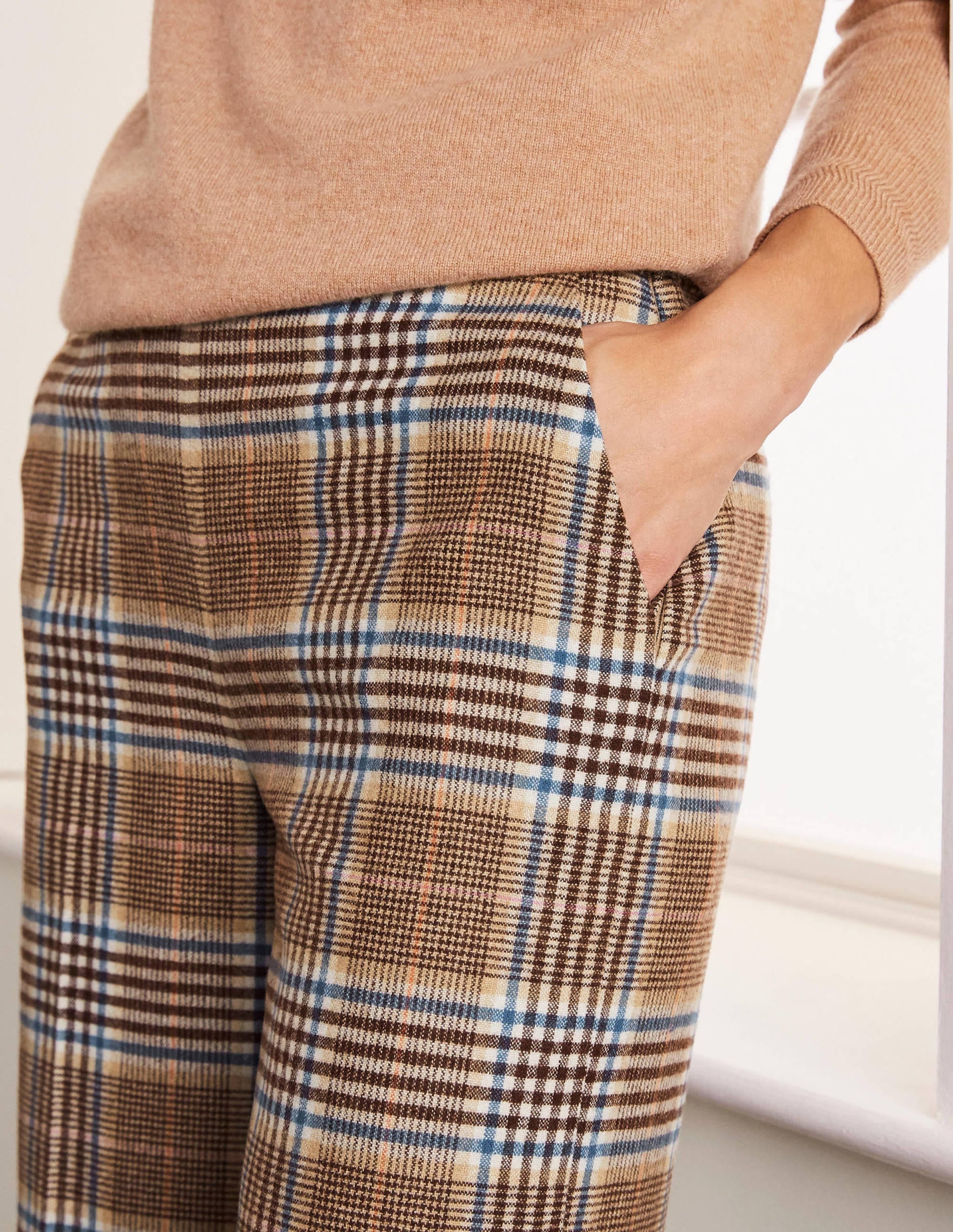 Wesley Wool Trousers-Brown and Coral Check - Image 3