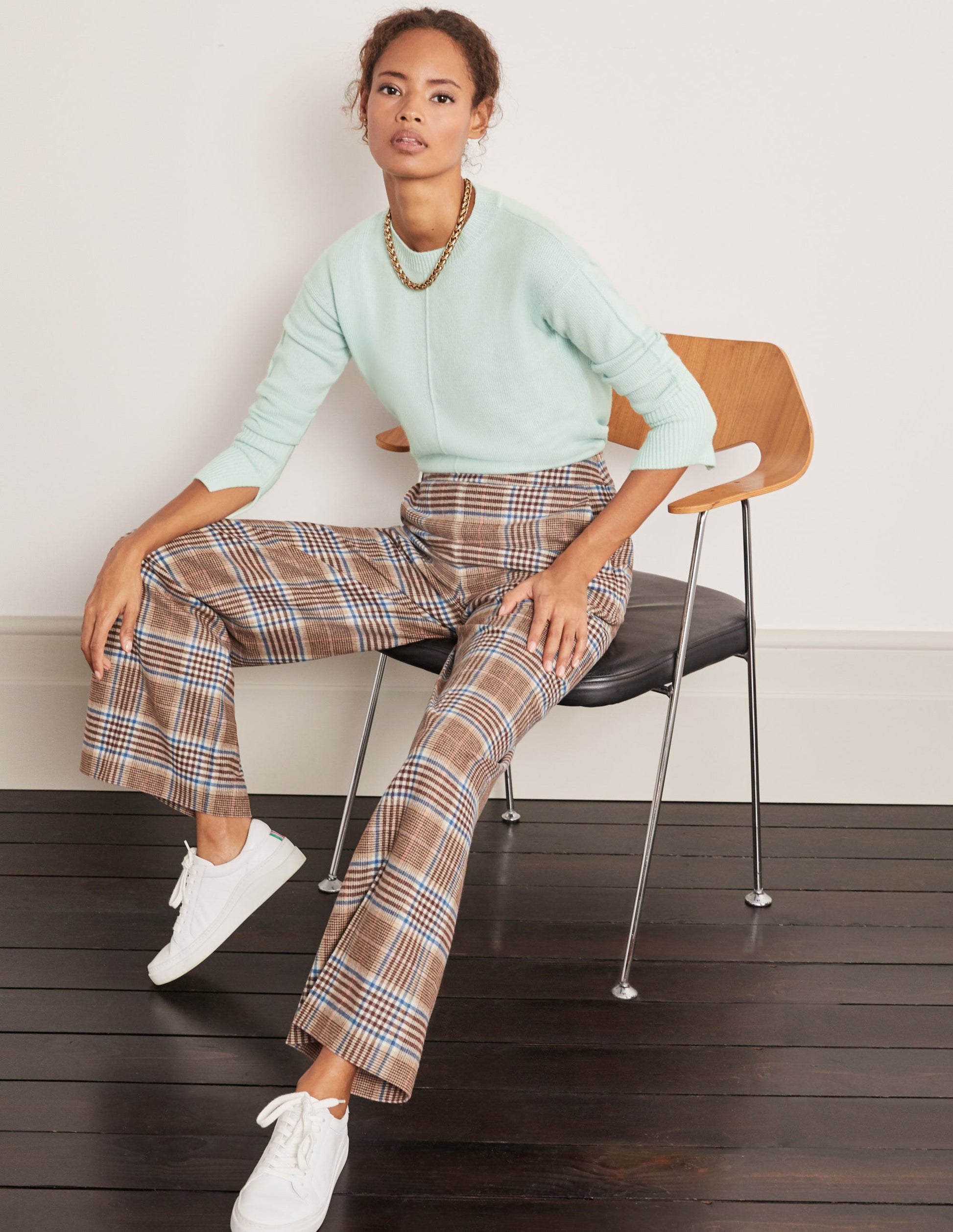Wesley Wool Trousers-Brown and Coral Check-4