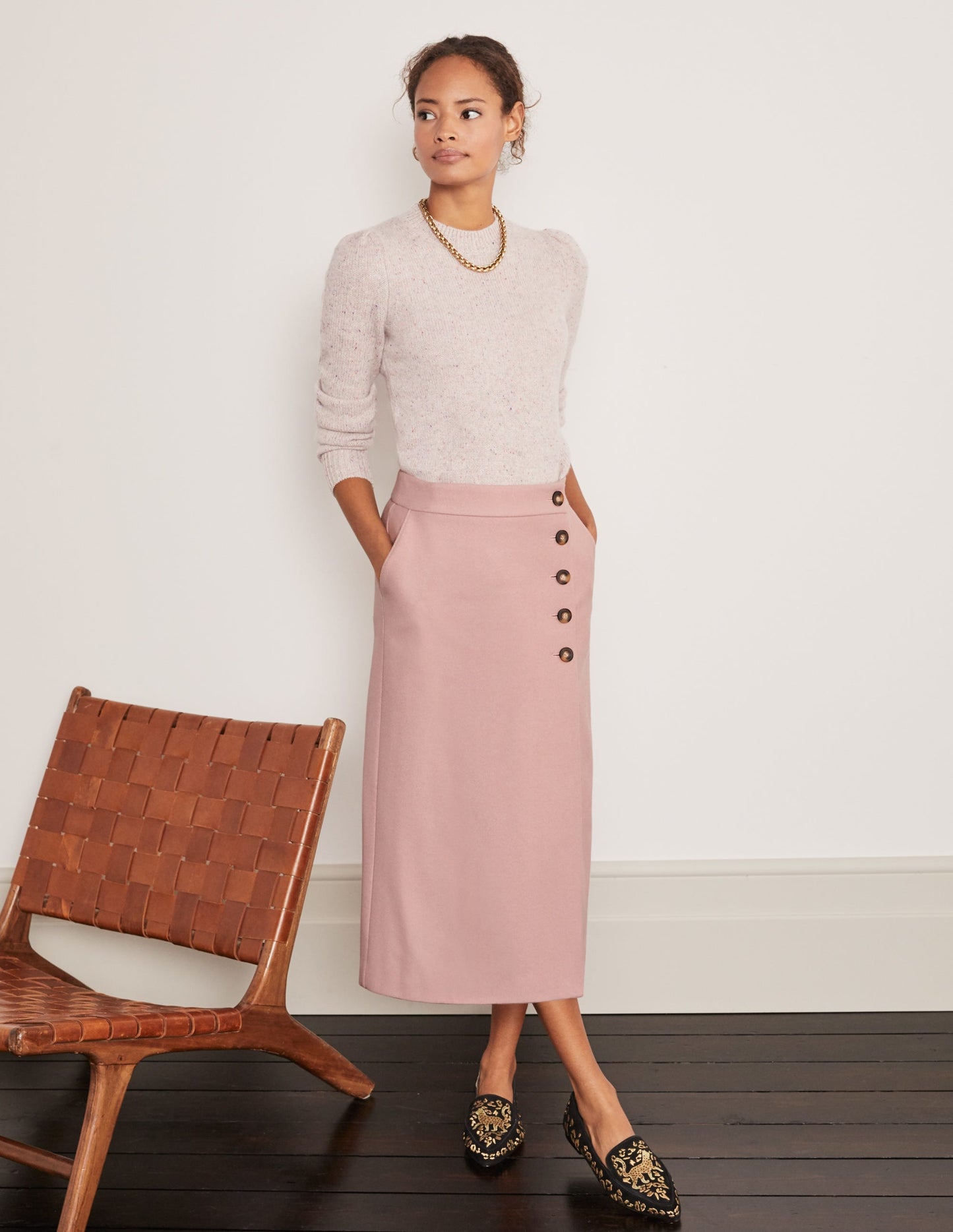 Darcey Midi Skirt-Pale Pink