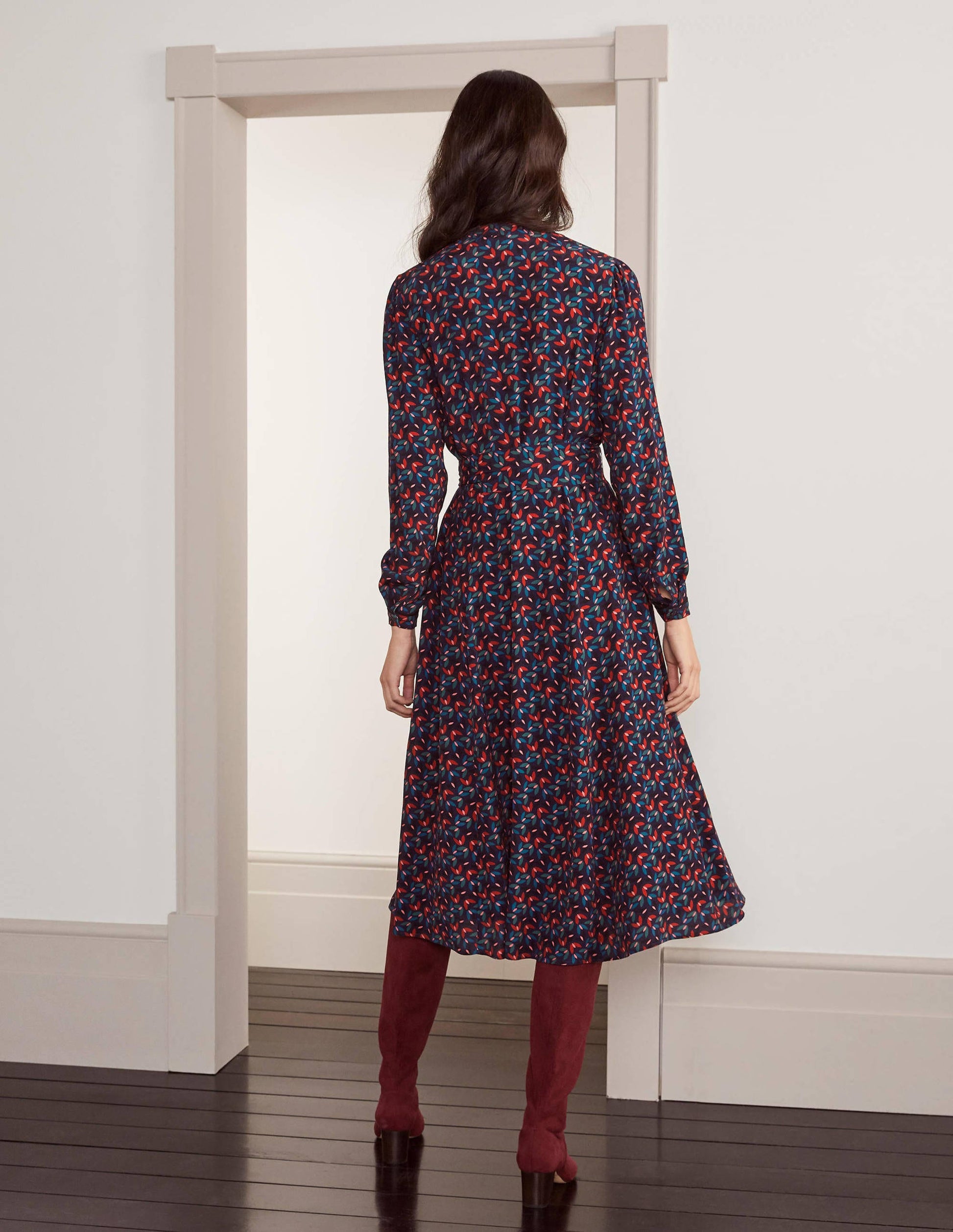 Pippa Midi Shirt Dress-French Navy, Spinning Petals-2