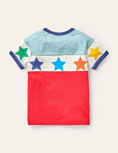 Colourblock Raglan T-shirt-Misty Blue/Strawberry Tart Red-1