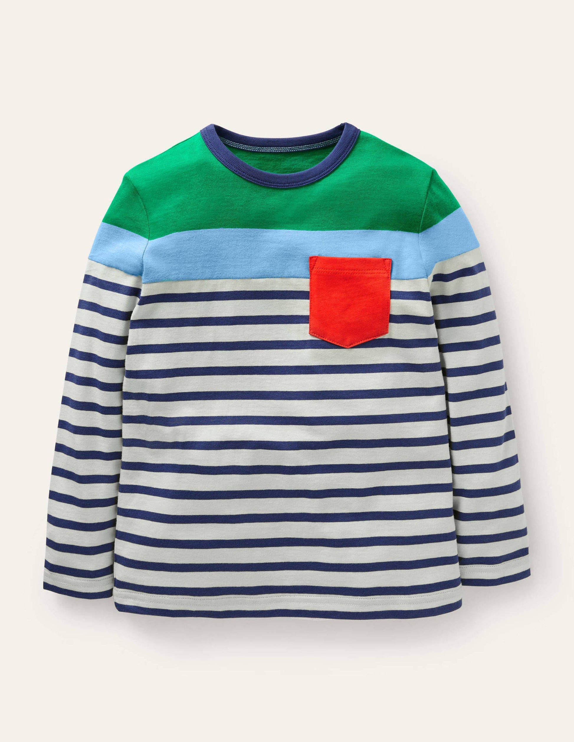 Colourblock Breton T-Shirt-Green Pepper/Ivory-1
