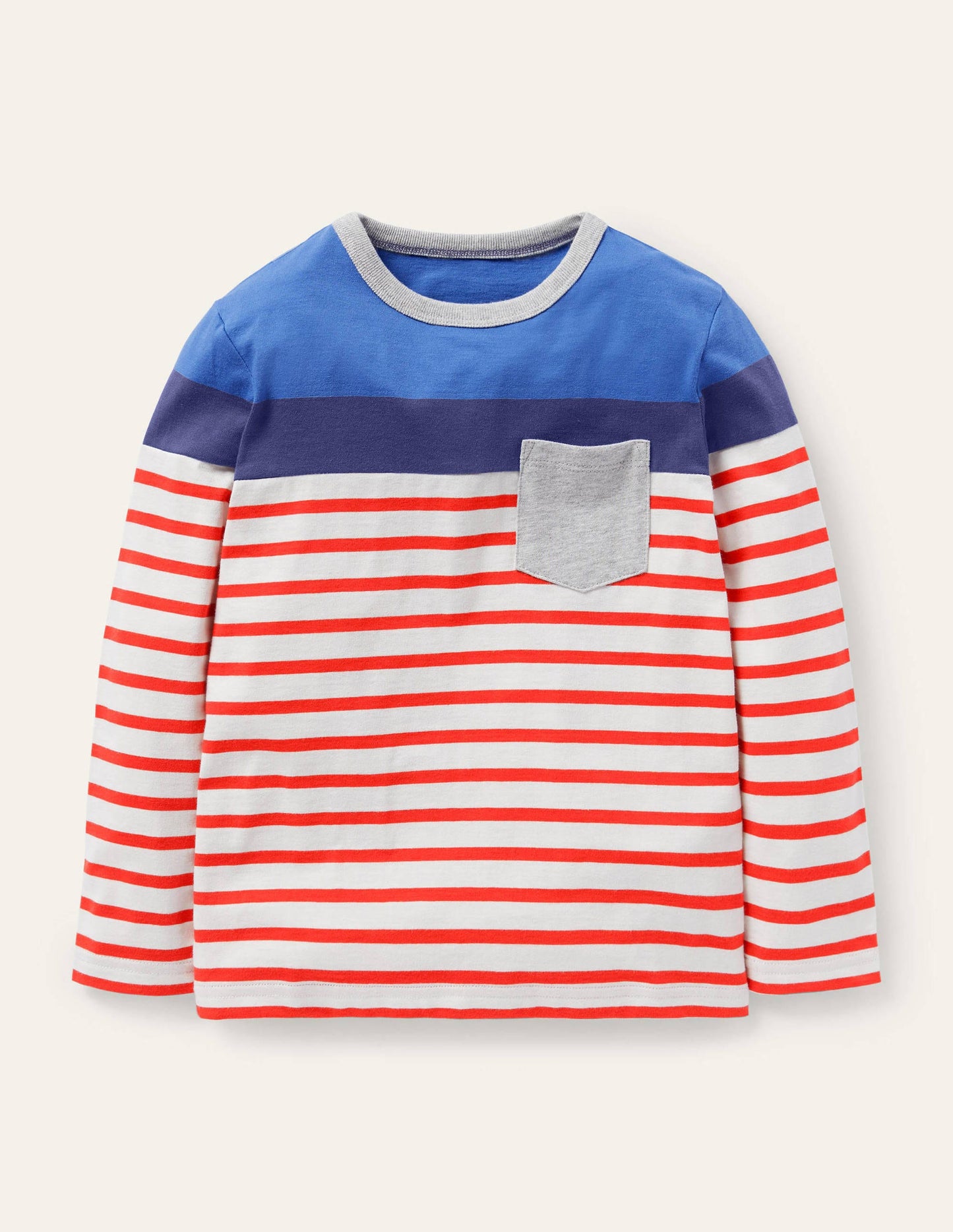 Colourblock Breton T-Shirt-Rocket Red/Elizabethan Blue