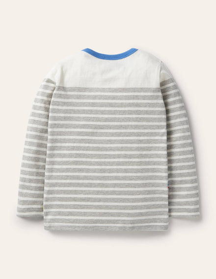 Appliqué Breton T-shirt-Grey Marl/Ivory Vehicles