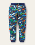 Printed Joggers-Stormy Blue Dinosaurs