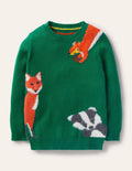Graphic Crew Jumper-Forest Green Woodland Animals