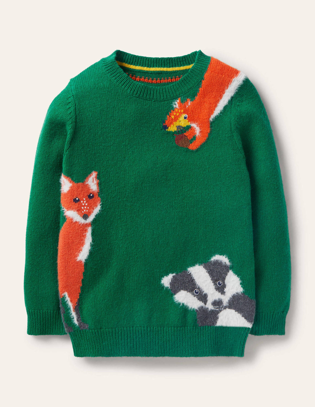 Graphic Crew Jumper-Forest Green Woodland Animals-1