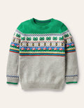Fair Isle Crew Jumper-Grey Marl/Green Pepper Frog