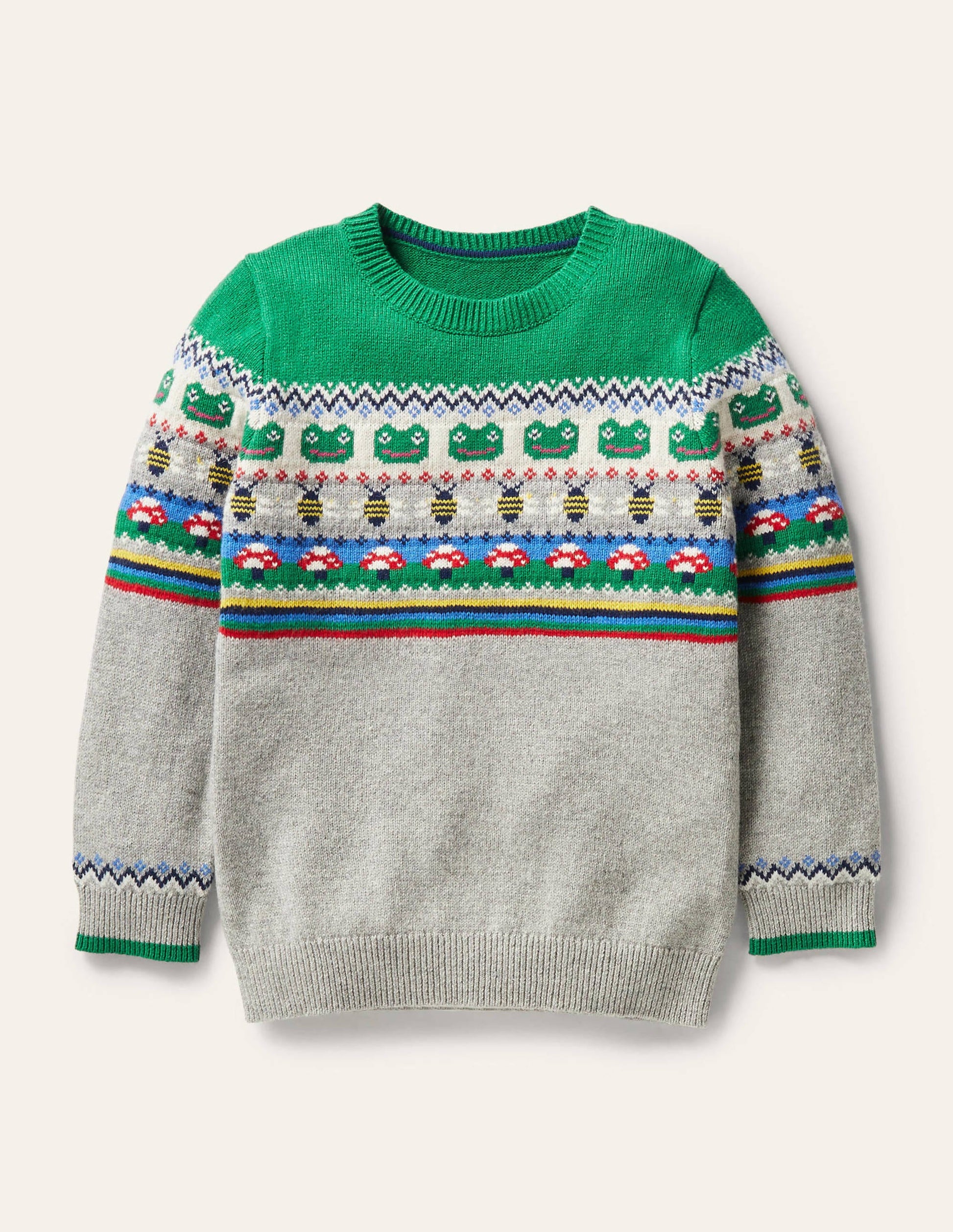 Fair Isle Crew Jumper-Grey Marl/Green Pepper Frog-1