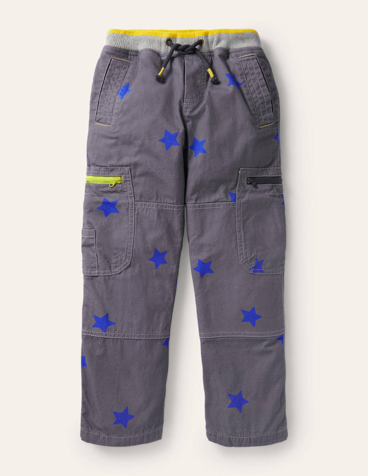 Cosy Lined Cargo Trousers-Soot Grey/Brilliant Blue Star