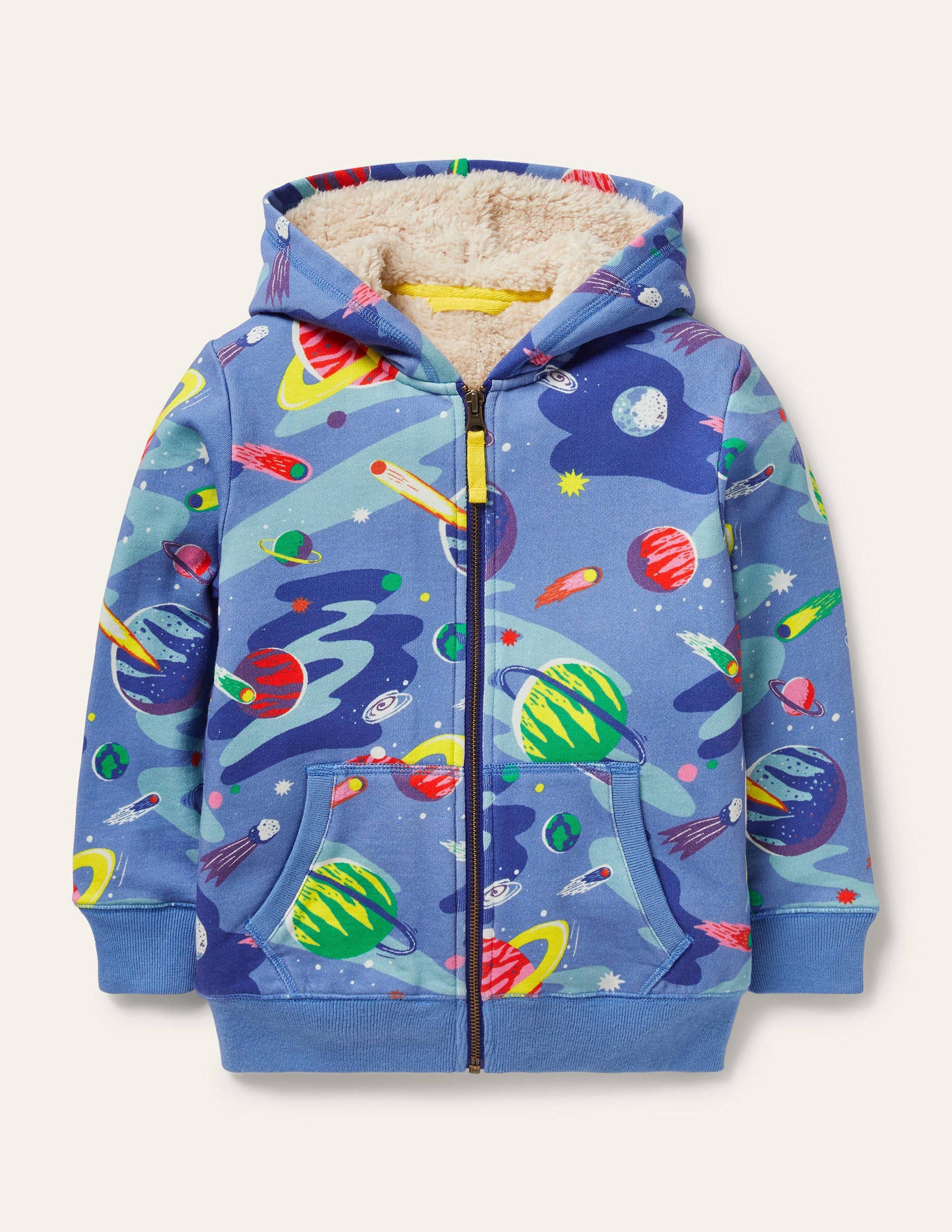 Shaggy-lined Zip-up Hoodie-Bright Blue Space-1