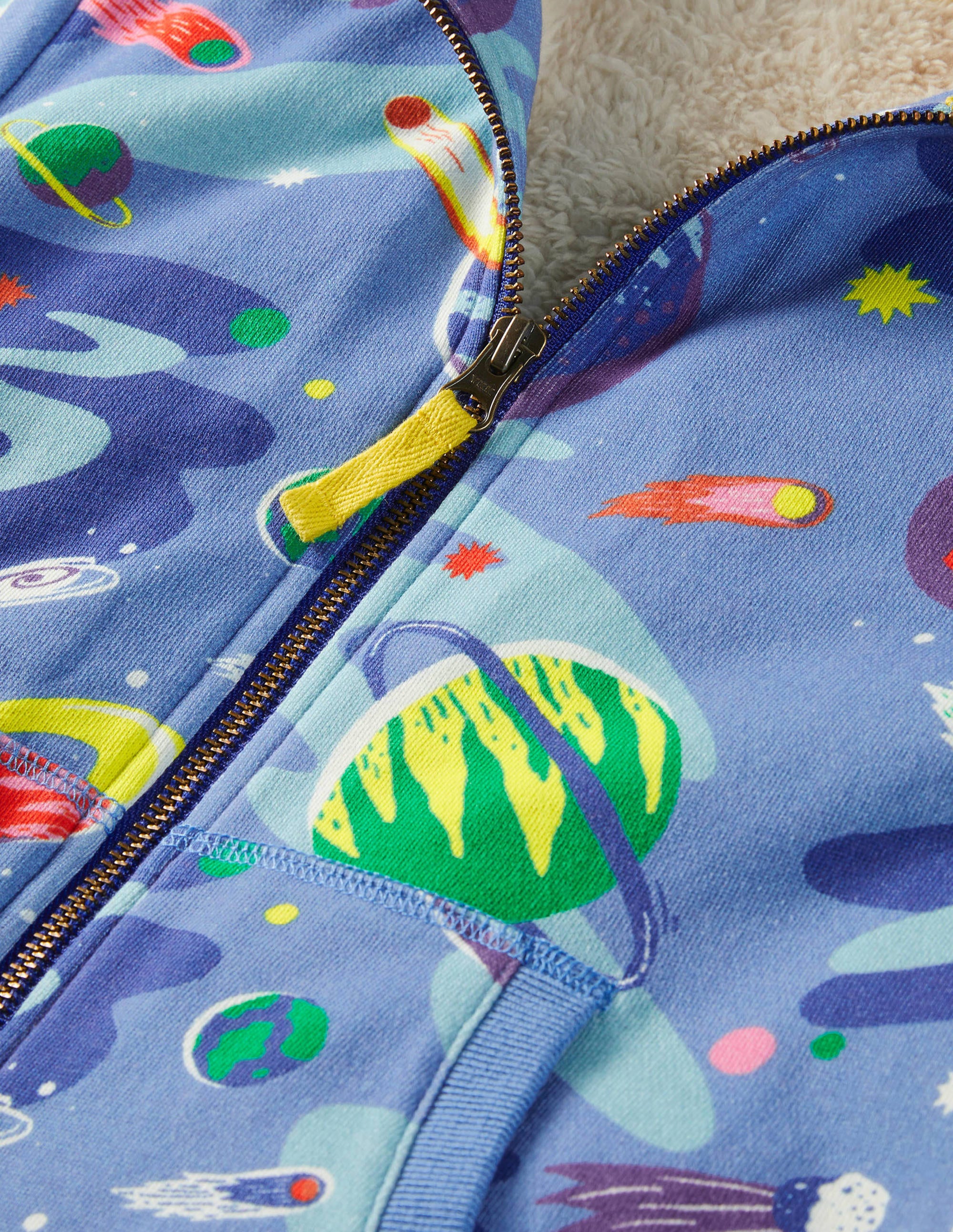 Shaggy-lined Zip-up Hoodie-Bright Blue Space - Image 3