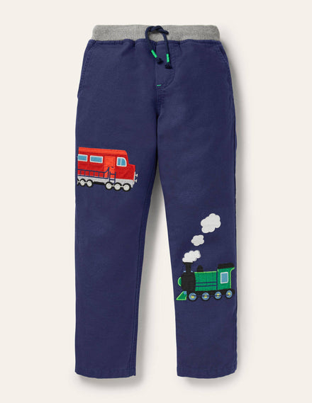 Appliqué Pull-on Trousers-Starboard Blue Trains