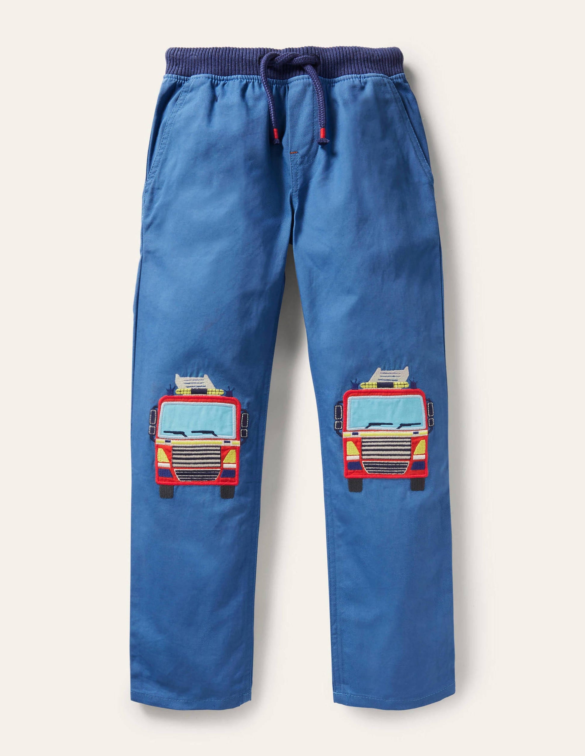 Appliqué Pull-on Trousers-Elizabethan Blue Fire Engine-1