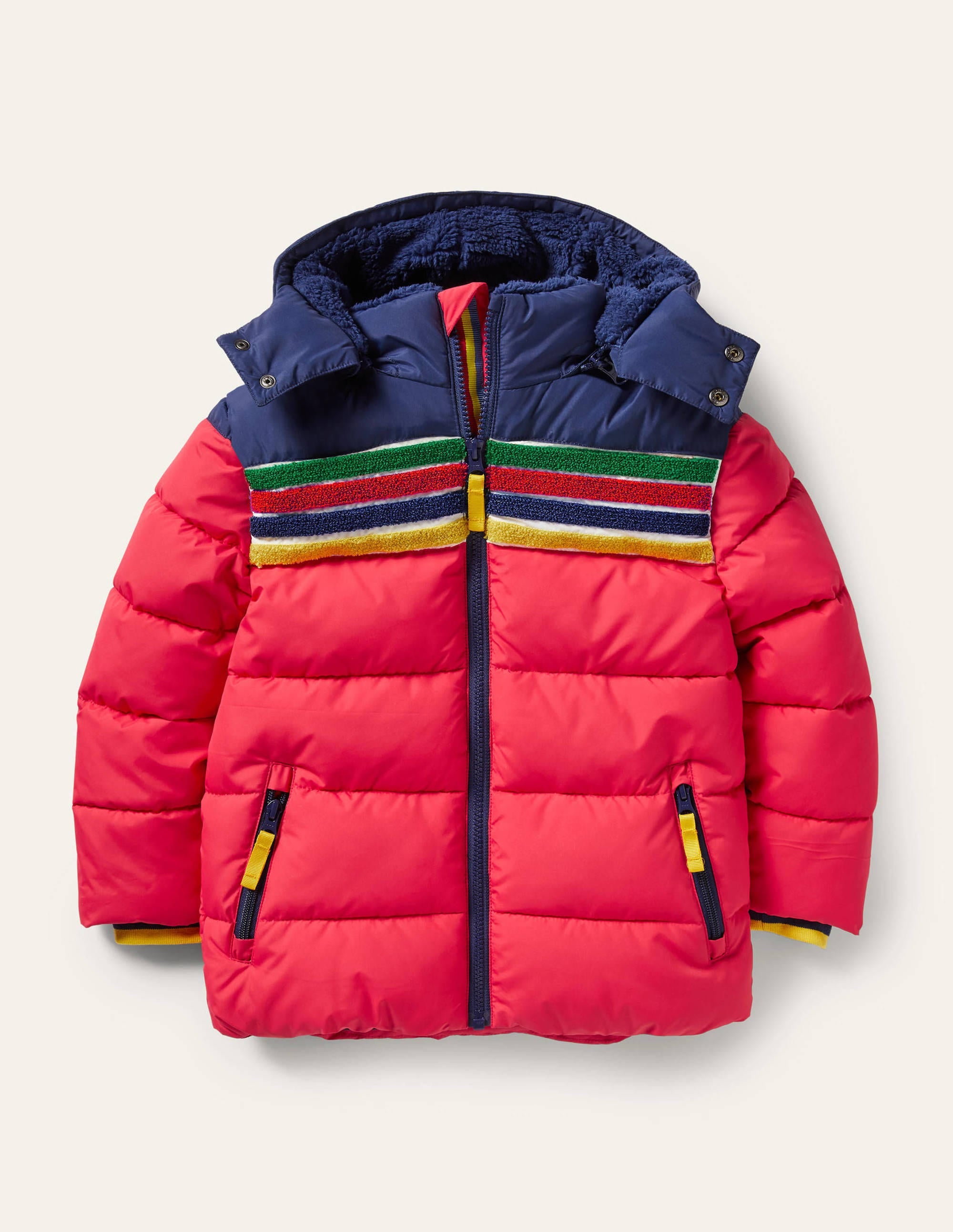 Shower-Resistant Padded Jacket-Rockabilly Red/Navy Rainbow - Image 1