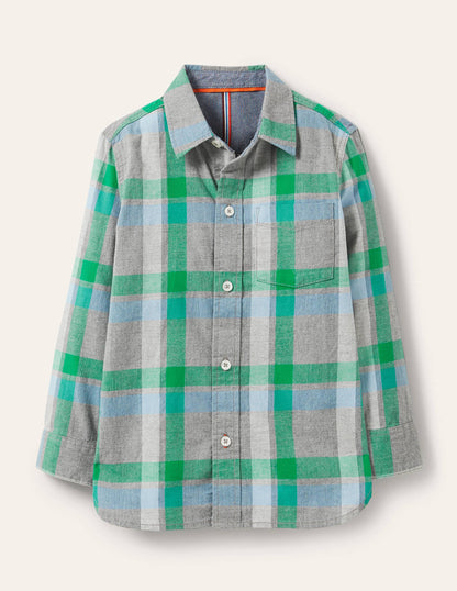 Casual Twill Shirt-Grey Marl/Green-1