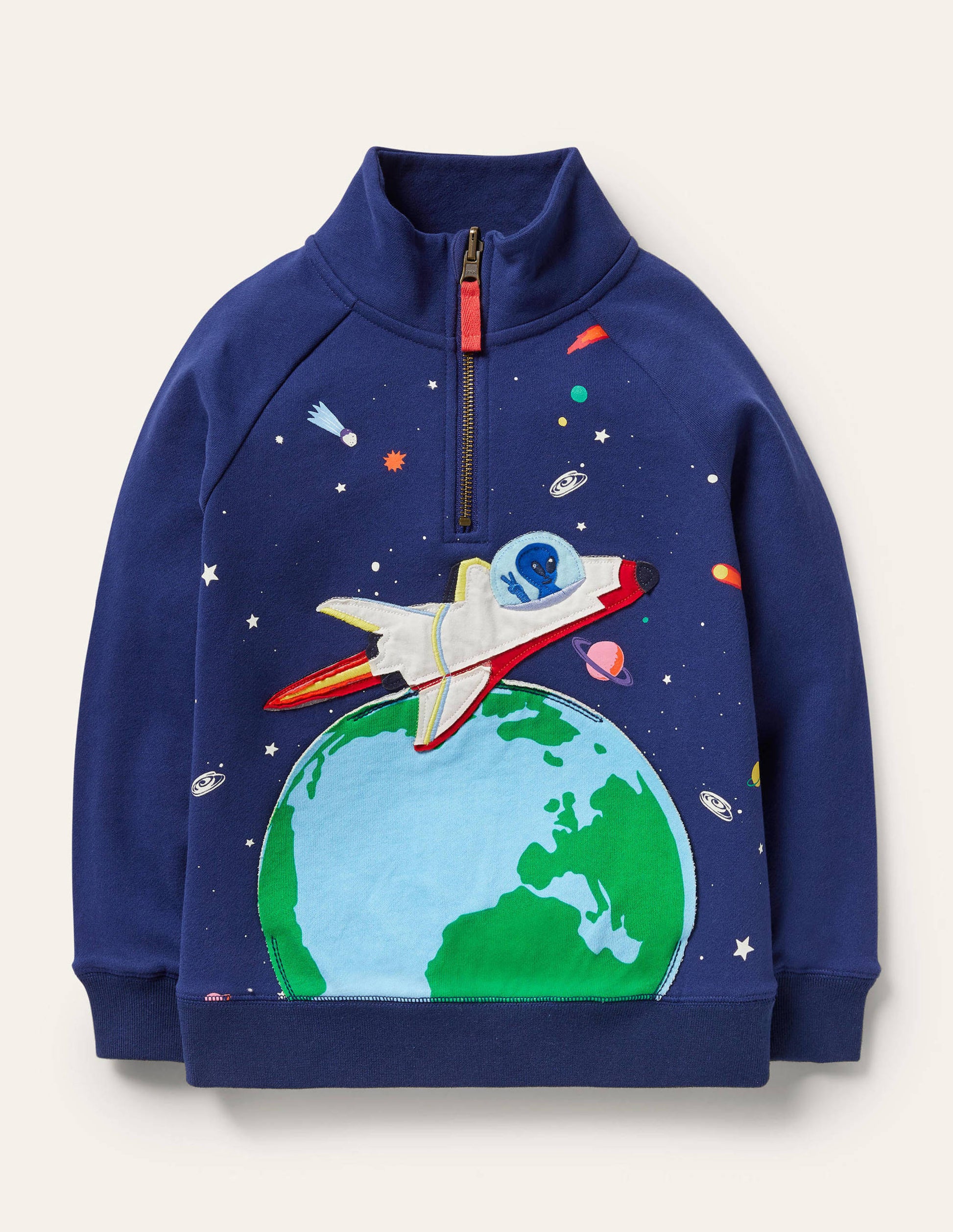 Cosy Appliqué Half-zip Jumper-Starboard Blue Space-1