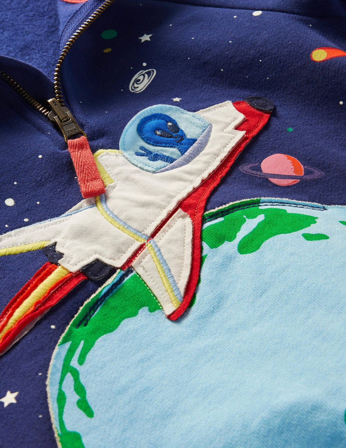 Cosy Appliqué Half-zip Jumper-Starboard Blue Space - Image 3