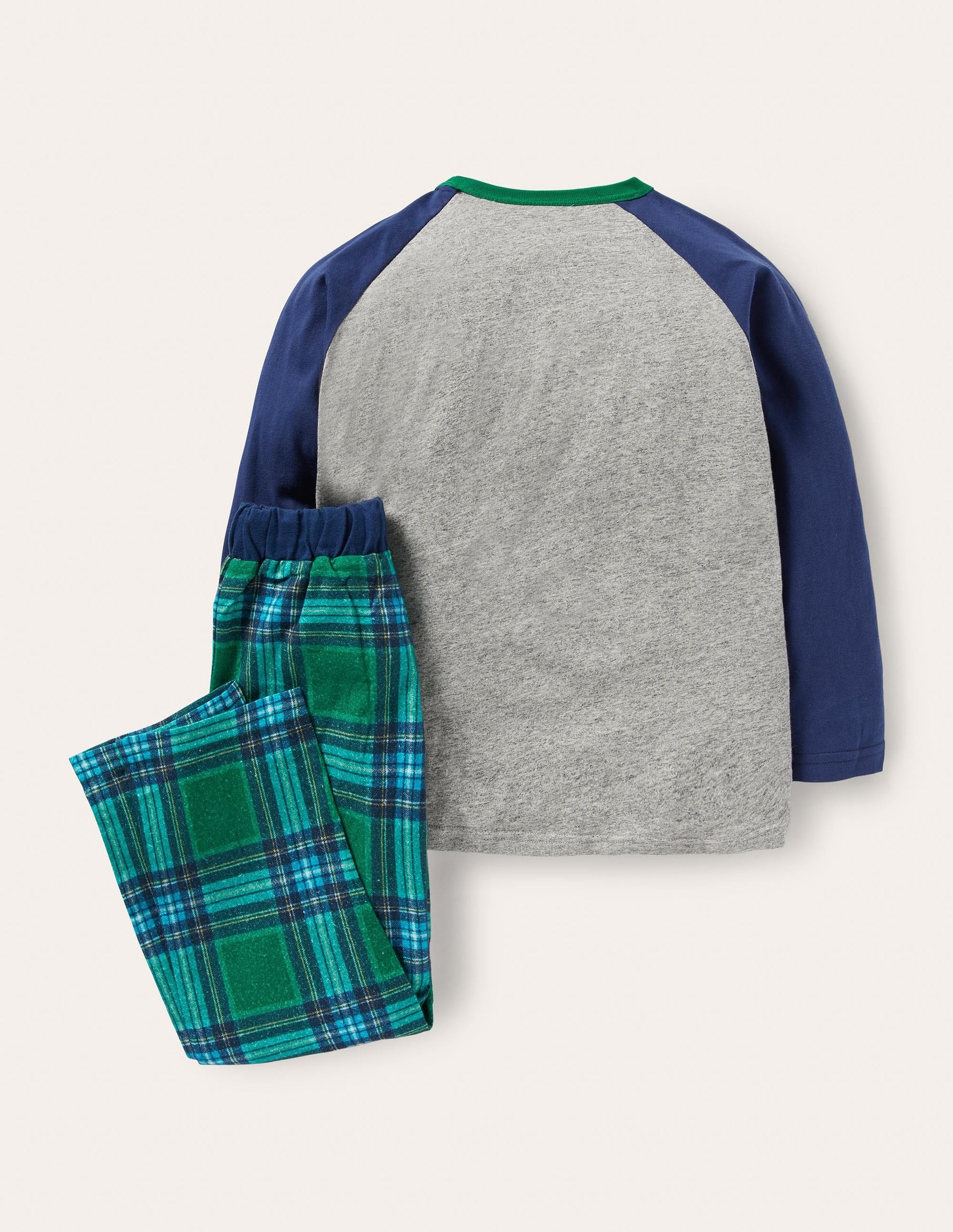 Cosy Brushed Pyjama Set-Grey Marl/Forest Green-2