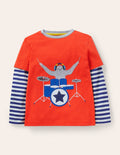 Layered Music Appliqué T-shirt-Rocket Red Sloth