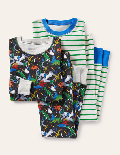 Twin Pack Snug Pyjamas-Stormy Blue Dinosaurs