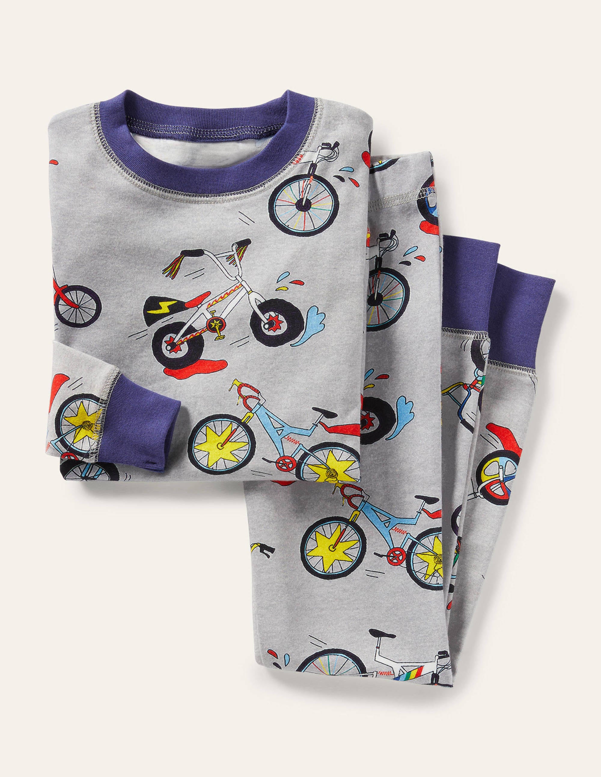 Snug Long John Pyjamas-Grey Marl Bikes - Image 1