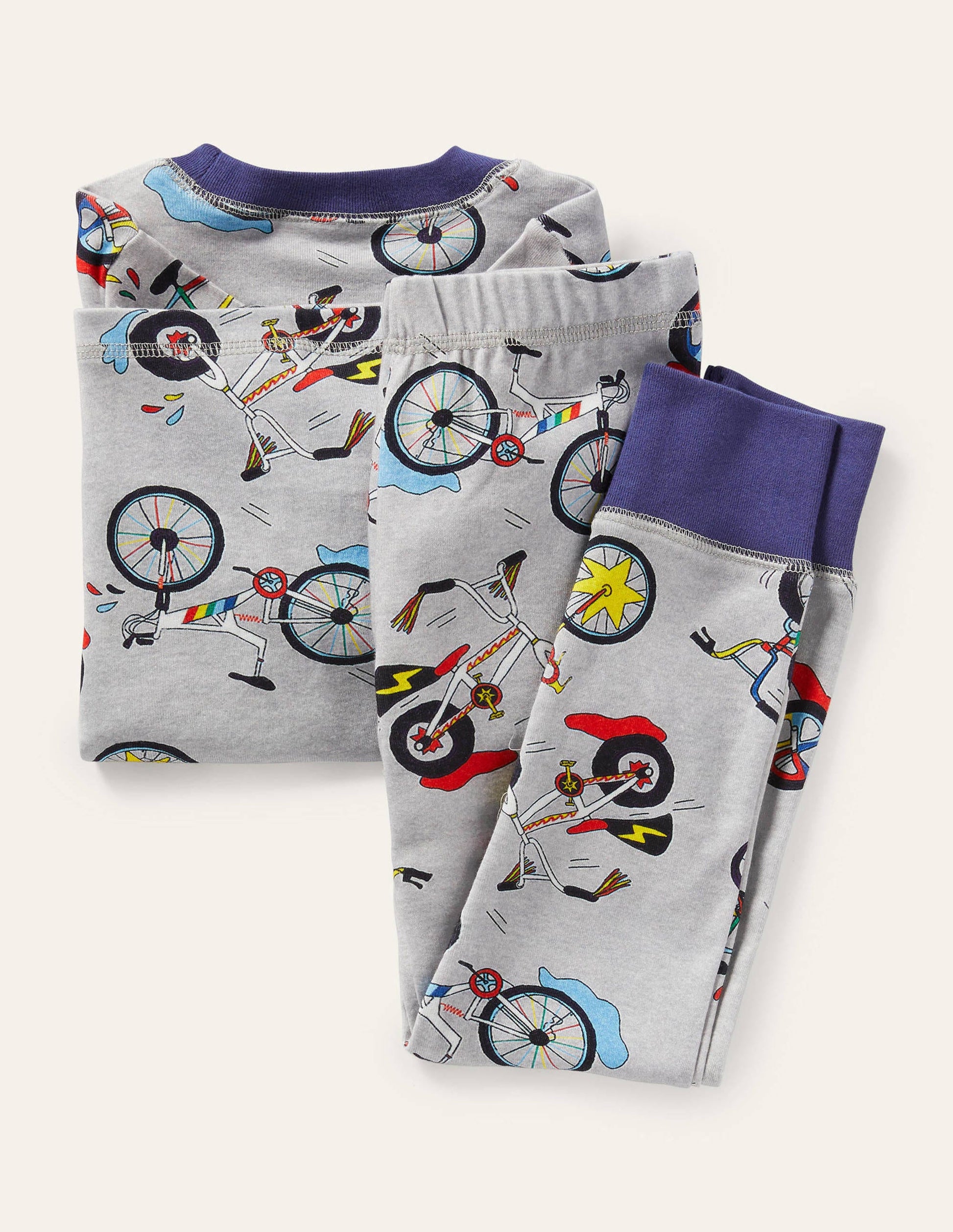 Snug Long John Pyjamas-Grey Marl Bikes-2