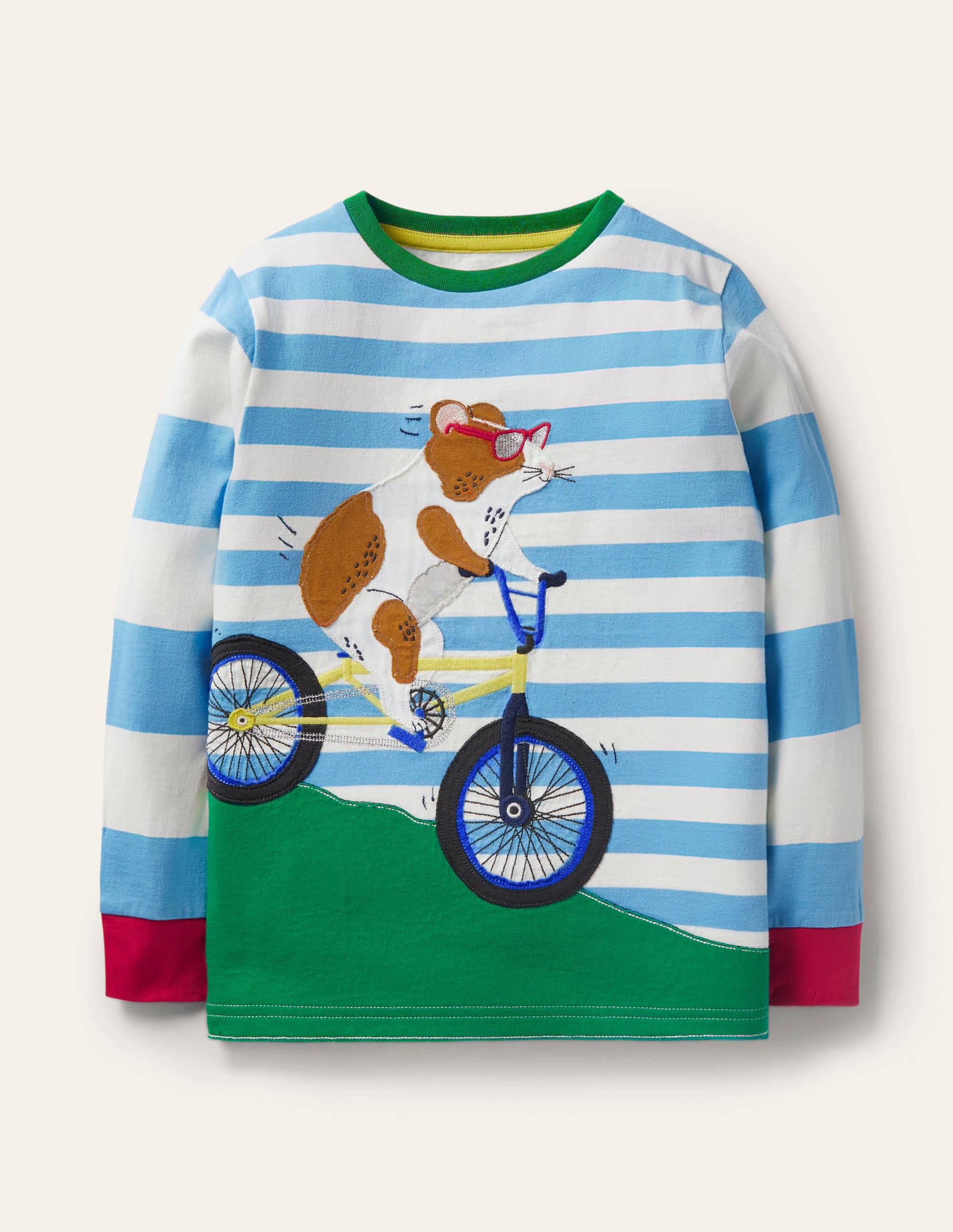 Stripe Animal Appliqué T-shirt-Surfboard Blue/Ivory Guinea - Image 1