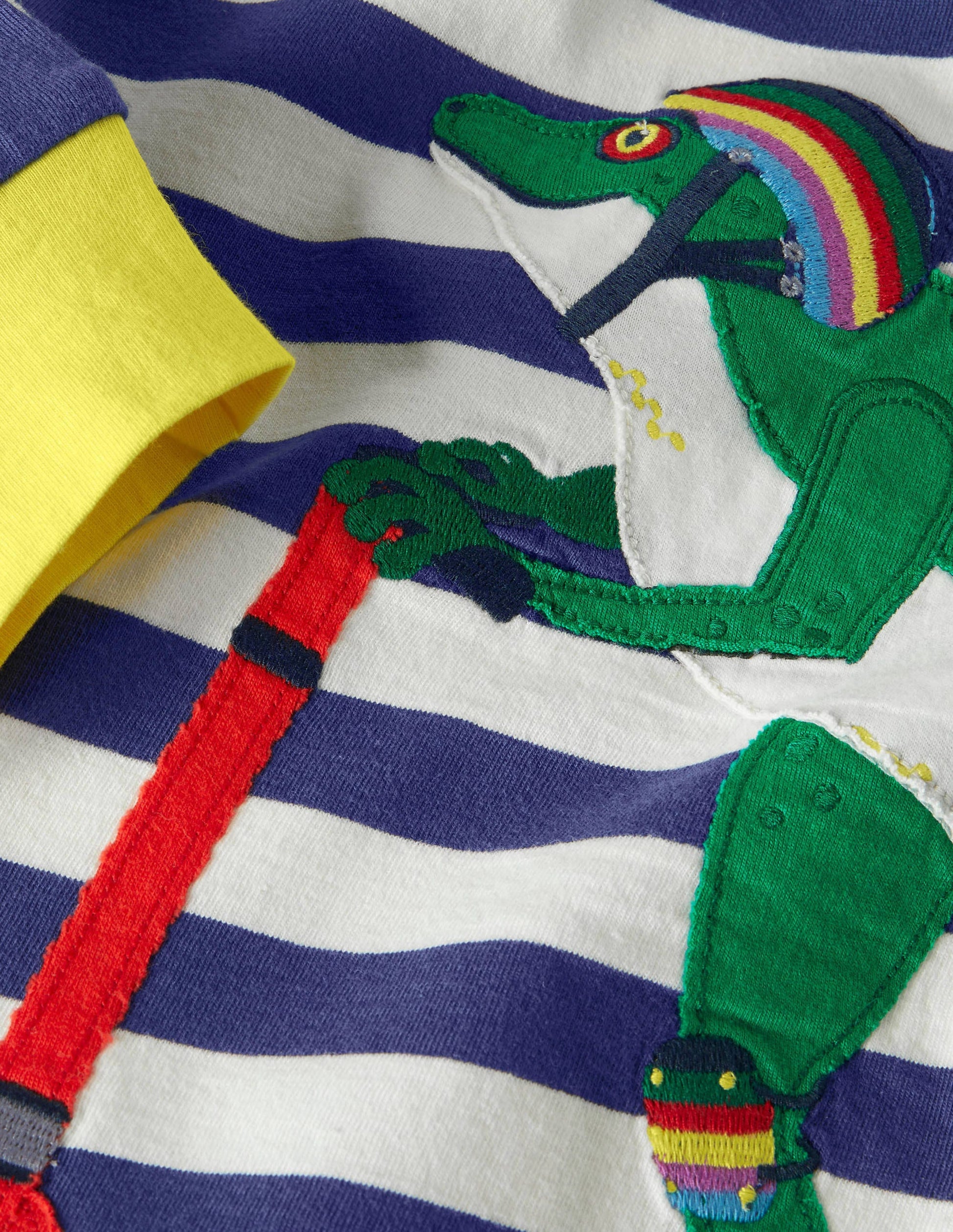 Stripe Animal Appliqué T-shirt-College Navy/Ivory Frog-3